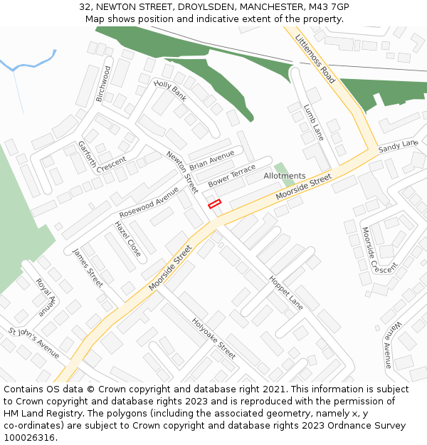 32, NEWTON STREET, DROYLSDEN, MANCHESTER, M43 7GP: Location map and indicative extent of plot