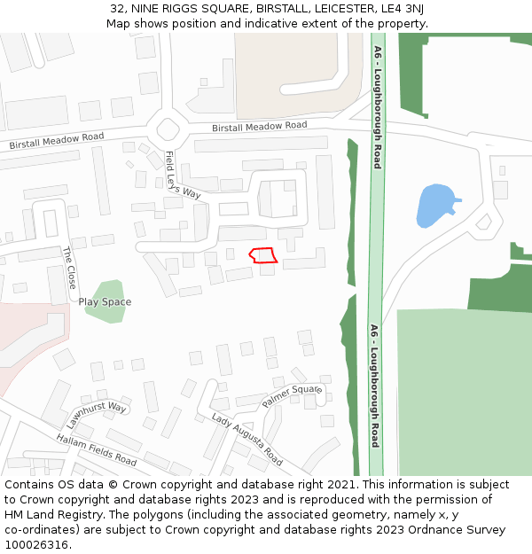 32, NINE RIGGS SQUARE, BIRSTALL, LEICESTER, LE4 3NJ: Location map and indicative extent of plot