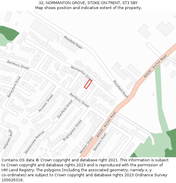 32, NORMANTON GROVE, STOKE-ON-TRENT, ST3 5BY: Location map and indicative extent of plot