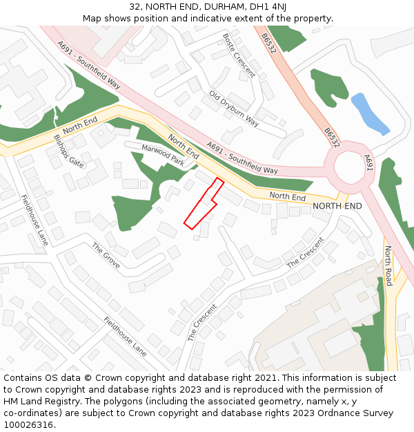 32, NORTH END, DURHAM, DH1 4NJ: Location map and indicative extent of plot