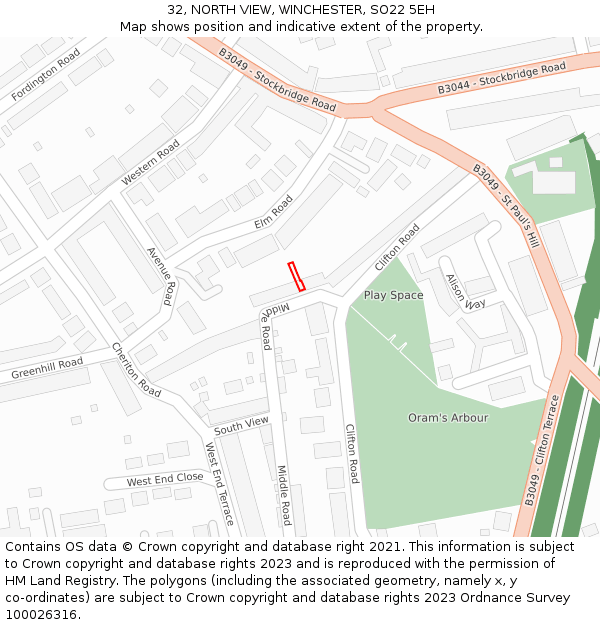 32, NORTH VIEW, WINCHESTER, SO22 5EH: Location map and indicative extent of plot