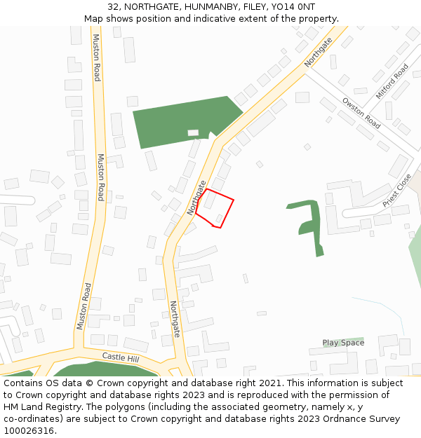 32, NORTHGATE, HUNMANBY, FILEY, YO14 0NT: Location map and indicative extent of plot