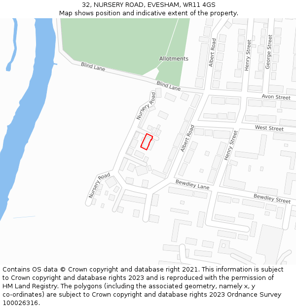 32, NURSERY ROAD, EVESHAM, WR11 4GS: Location map and indicative extent of plot