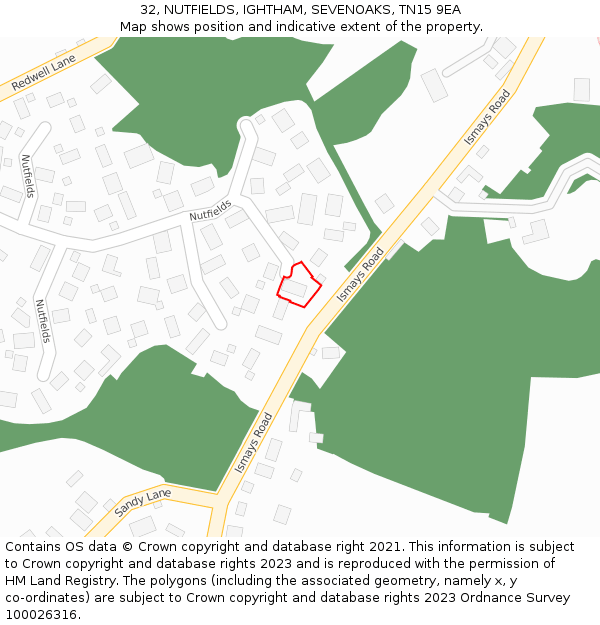 32, NUTFIELDS, IGHTHAM, SEVENOAKS, TN15 9EA: Location map and indicative extent of plot