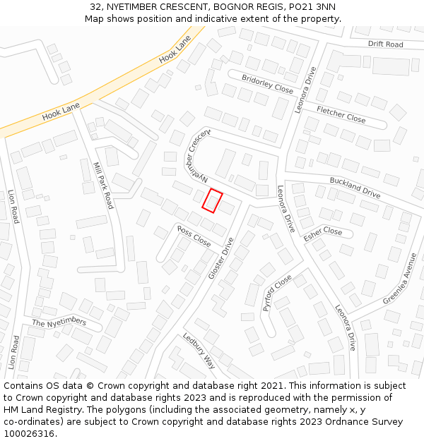 32, NYETIMBER CRESCENT, BOGNOR REGIS, PO21 3NN: Location map and indicative extent of plot