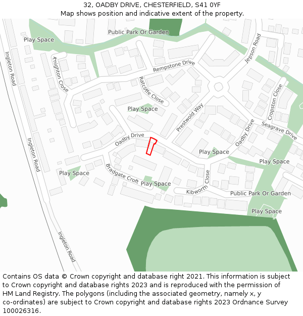 32, OADBY DRIVE, CHESTERFIELD, S41 0YF: Location map and indicative extent of plot