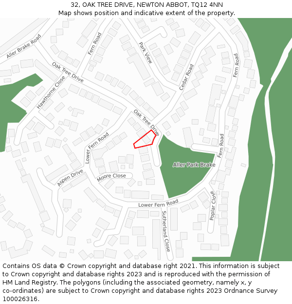 32, OAK TREE DRIVE, NEWTON ABBOT, TQ12 4NN: Location map and indicative extent of plot