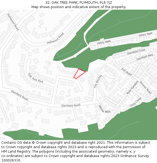 32, OAK TREE PARK, PLYMOUTH, PL6 7JZ: Location map and indicative extent of plot