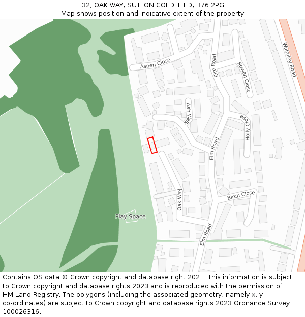32, OAK WAY, SUTTON COLDFIELD, B76 2PG: Location map and indicative extent of plot