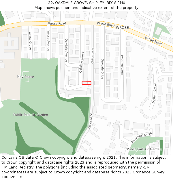 32, OAKDALE GROVE, SHIPLEY, BD18 1NX: Location map and indicative extent of plot