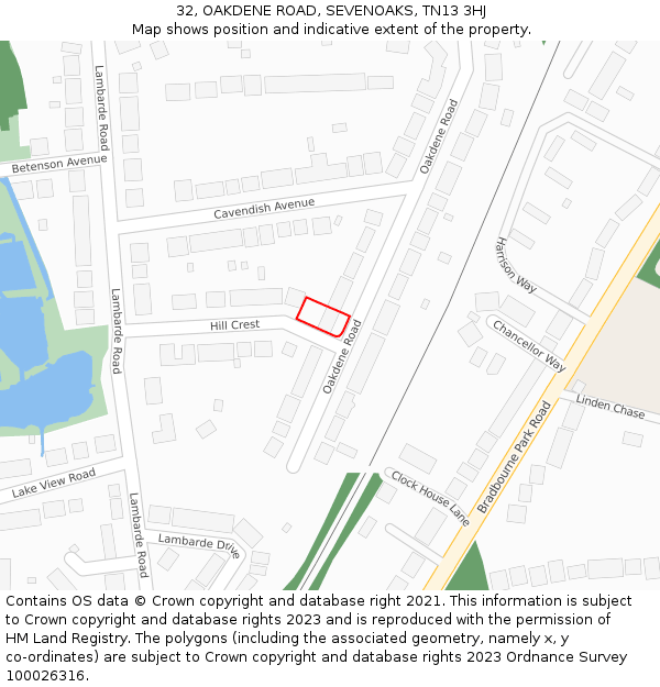 32, OAKDENE ROAD, SEVENOAKS, TN13 3HJ: Location map and indicative extent of plot