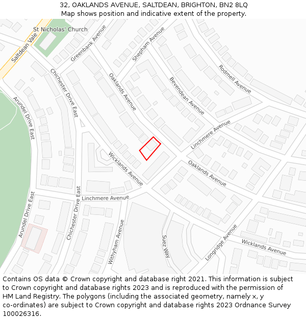 32, OAKLANDS AVENUE, SALTDEAN, BRIGHTON, BN2 8LQ: Location map and indicative extent of plot