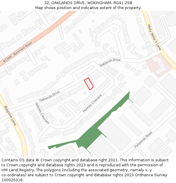 32, OAKLANDS DRIVE, WOKINGHAM, RG41 2SB: Location map and indicative extent of plot