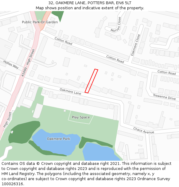 32, OAKMERE LANE, POTTERS BAR, EN6 5LT: Location map and indicative extent of plot