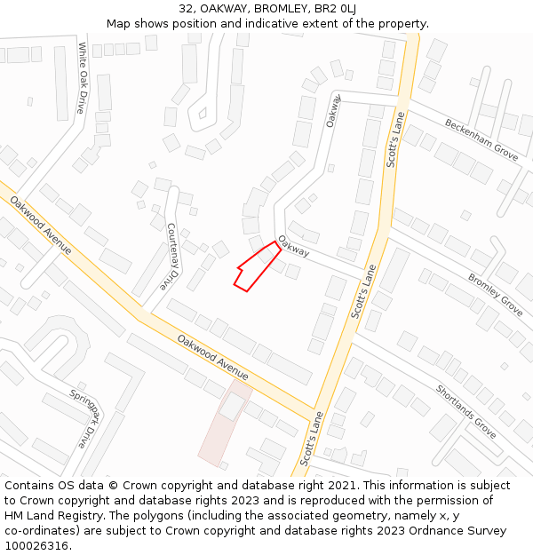 32, OAKWAY, BROMLEY, BR2 0LJ: Location map and indicative extent of plot