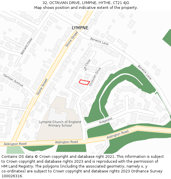 32, OCTAVIAN DRIVE, LYMPNE, HYTHE, CT21 4JG: Location map and indicative extent of plot