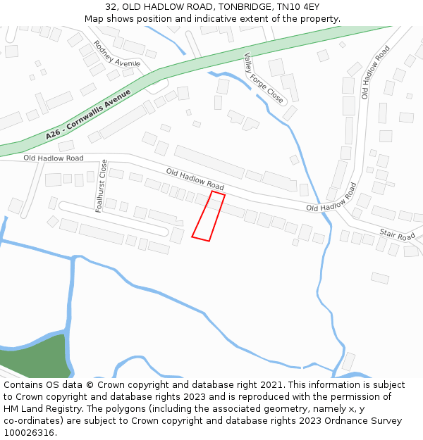 32, OLD HADLOW ROAD, TONBRIDGE, TN10 4EY: Location map and indicative extent of plot