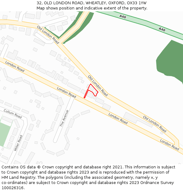 32, OLD LONDON ROAD, WHEATLEY, OXFORD, OX33 1YW: Location map and indicative extent of plot