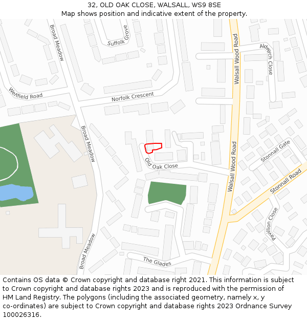 32, OLD OAK CLOSE, WALSALL, WS9 8SE: Location map and indicative extent of plot