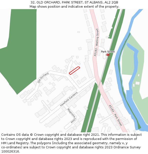 32, OLD ORCHARD, PARK STREET, ST ALBANS, AL2 2QB: Location map and indicative extent of plot