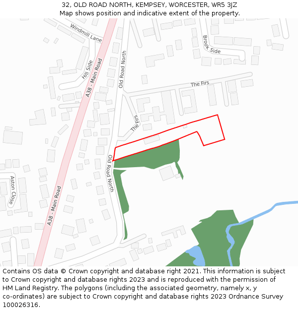 32, OLD ROAD NORTH, KEMPSEY, WORCESTER, WR5 3JZ: Location map and indicative extent of plot