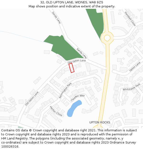 32, OLD UPTON LANE, WIDNES, WA8 9ZS: Location map and indicative extent of plot