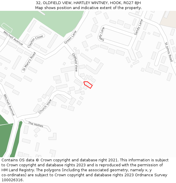 32, OLDFIELD VIEW, HARTLEY WINTNEY, HOOK, RG27 8JH: Location map and indicative extent of plot