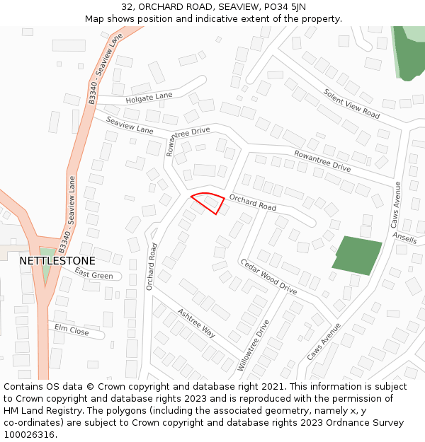 32, ORCHARD ROAD, SEAVIEW, PO34 5JN: Location map and indicative extent of plot