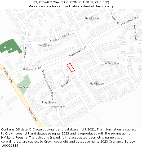 32, OSWALD WAY, SAIGHTON, CHESTER, CH3 6GQ: Location map and indicative extent of plot