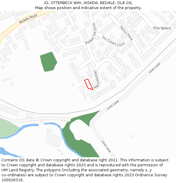 32, OTTERBECK WAY, AISKEW, BEDALE, DL8 1XL: Location map and indicative extent of plot