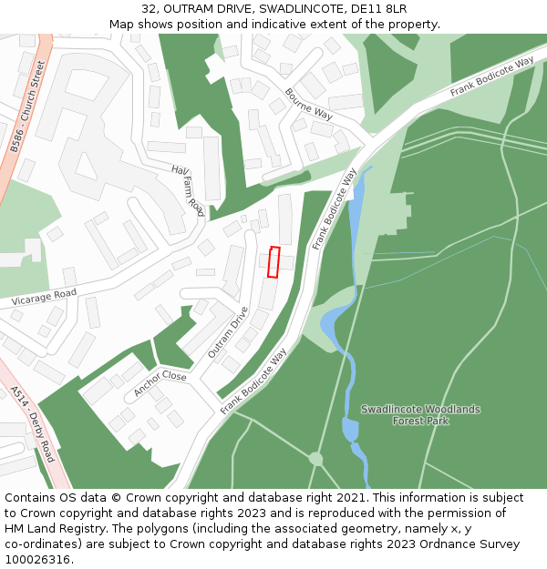 32, OUTRAM DRIVE, SWADLINCOTE, DE11 8LR: Location map and indicative extent of plot