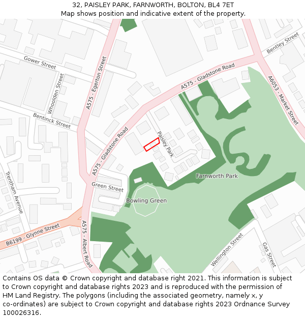 32, PAISLEY PARK, FARNWORTH, BOLTON, BL4 7ET: Location map and indicative extent of plot