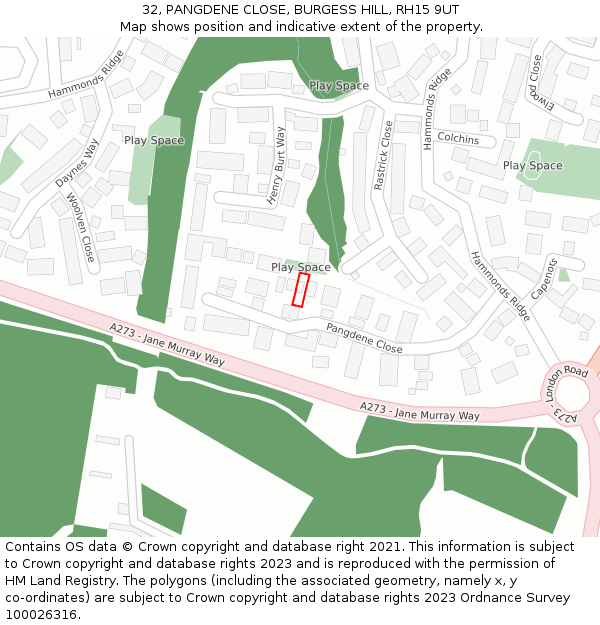 32, PANGDENE CLOSE, BURGESS HILL, RH15 9UT: Location map and indicative extent of plot