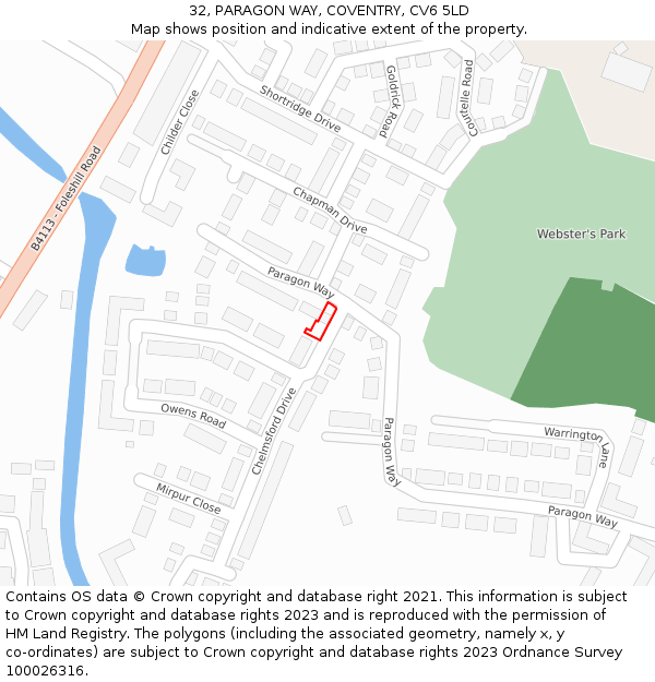 32, PARAGON WAY, COVENTRY, CV6 5LD: Location map and indicative extent of plot