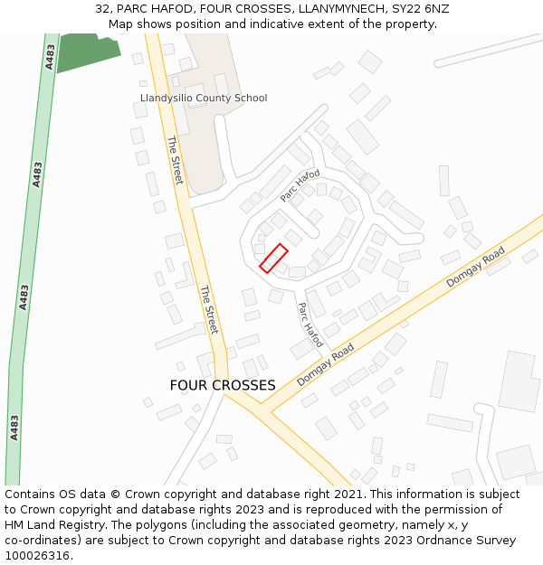 32, PARC HAFOD, FOUR CROSSES, LLANYMYNECH, SY22 6NZ: Location map and indicative extent of plot