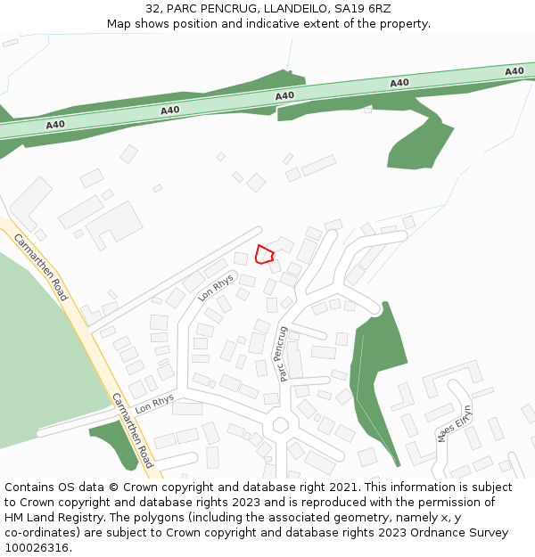 32, PARC PENCRUG, LLANDEILO, SA19 6RZ: Location map and indicative extent of plot