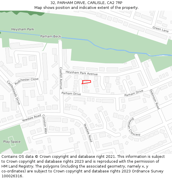 32, PARHAM DRIVE, CARLISLE, CA2 7RP: Location map and indicative extent of plot