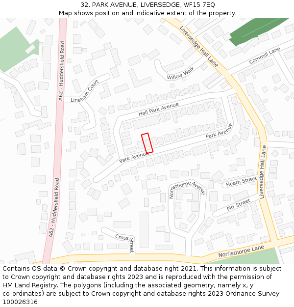 32, PARK AVENUE, LIVERSEDGE, WF15 7EQ: Location map and indicative extent of plot