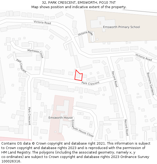 32, PARK CRESCENT, EMSWORTH, PO10 7NT: Location map and indicative extent of plot