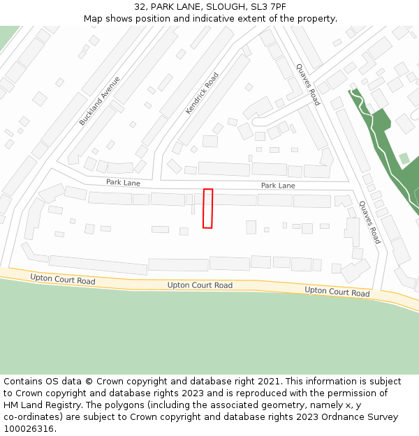 32, PARK LANE, SLOUGH, SL3 7PF: Location map and indicative extent of plot