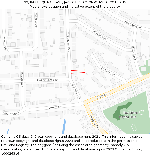 32, PARK SQUARE EAST, JAYWICK, CLACTON-ON-SEA, CO15 2NN: Location map and indicative extent of plot