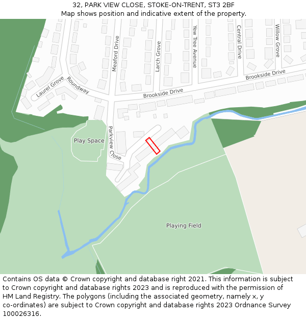 32, PARK VIEW CLOSE, STOKE-ON-TRENT, ST3 2BF: Location map and indicative extent of plot