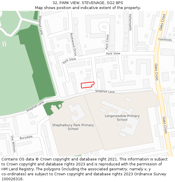 32, PARK VIEW, STEVENAGE, SG2 8PS: Location map and indicative extent of plot