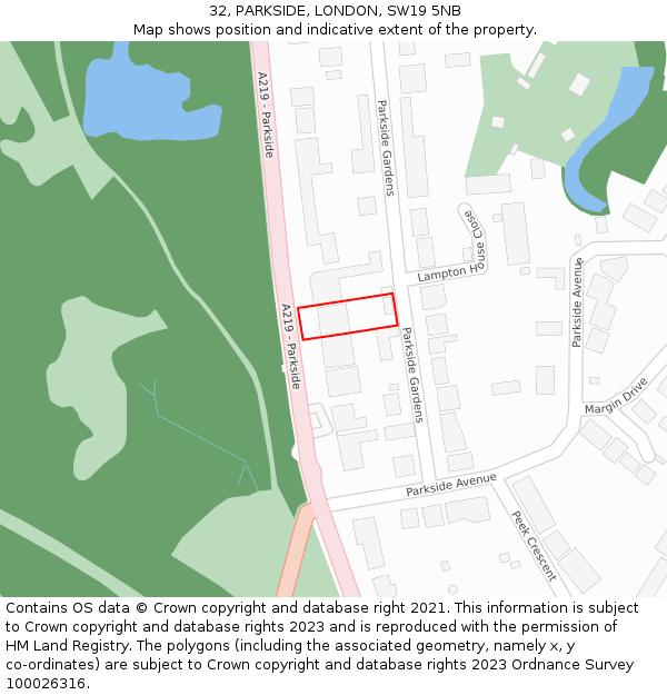 32, PARKSIDE, LONDON, SW19 5NB: Location map and indicative extent of plot