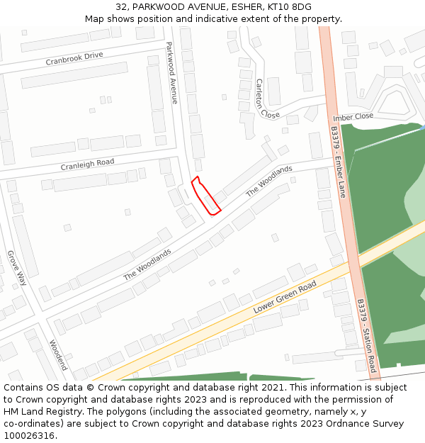 32, PARKWOOD AVENUE, ESHER, KT10 8DG: Location map and indicative extent of plot