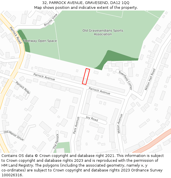 32, PARROCK AVENUE, GRAVESEND, DA12 1QQ: Location map and indicative extent of plot