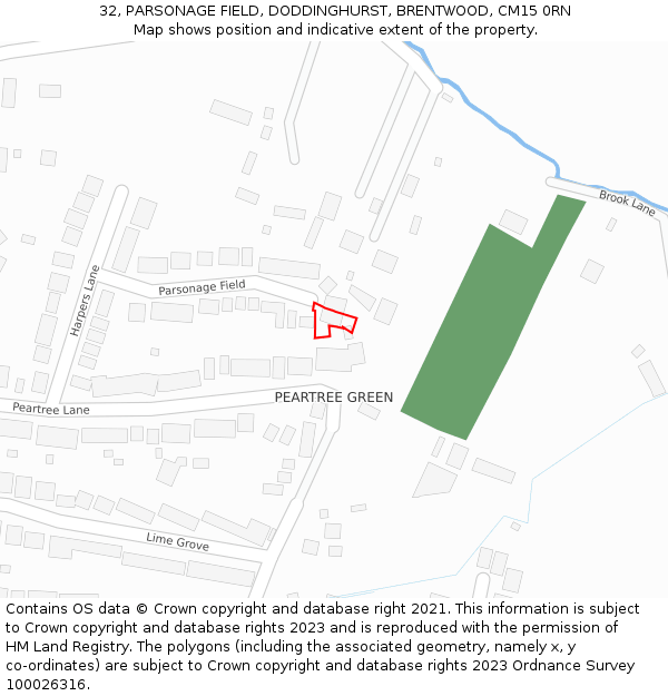 32, PARSONAGE FIELD, DODDINGHURST, BRENTWOOD, CM15 0RN: Location map and indicative extent of plot