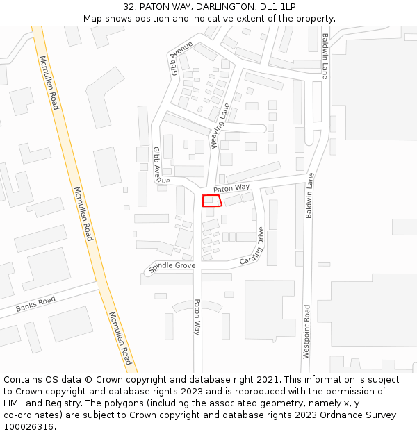 32, PATON WAY, DARLINGTON, DL1 1LP: Location map and indicative extent of plot