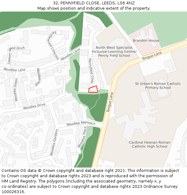 32, PENNYFIELD CLOSE, LEEDS, LS6 4NZ: Location map and indicative extent of plot