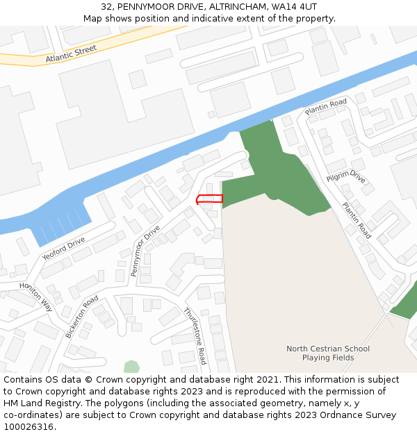 32, PENNYMOOR DRIVE, ALTRINCHAM, WA14 4UT: Location map and indicative extent of plot